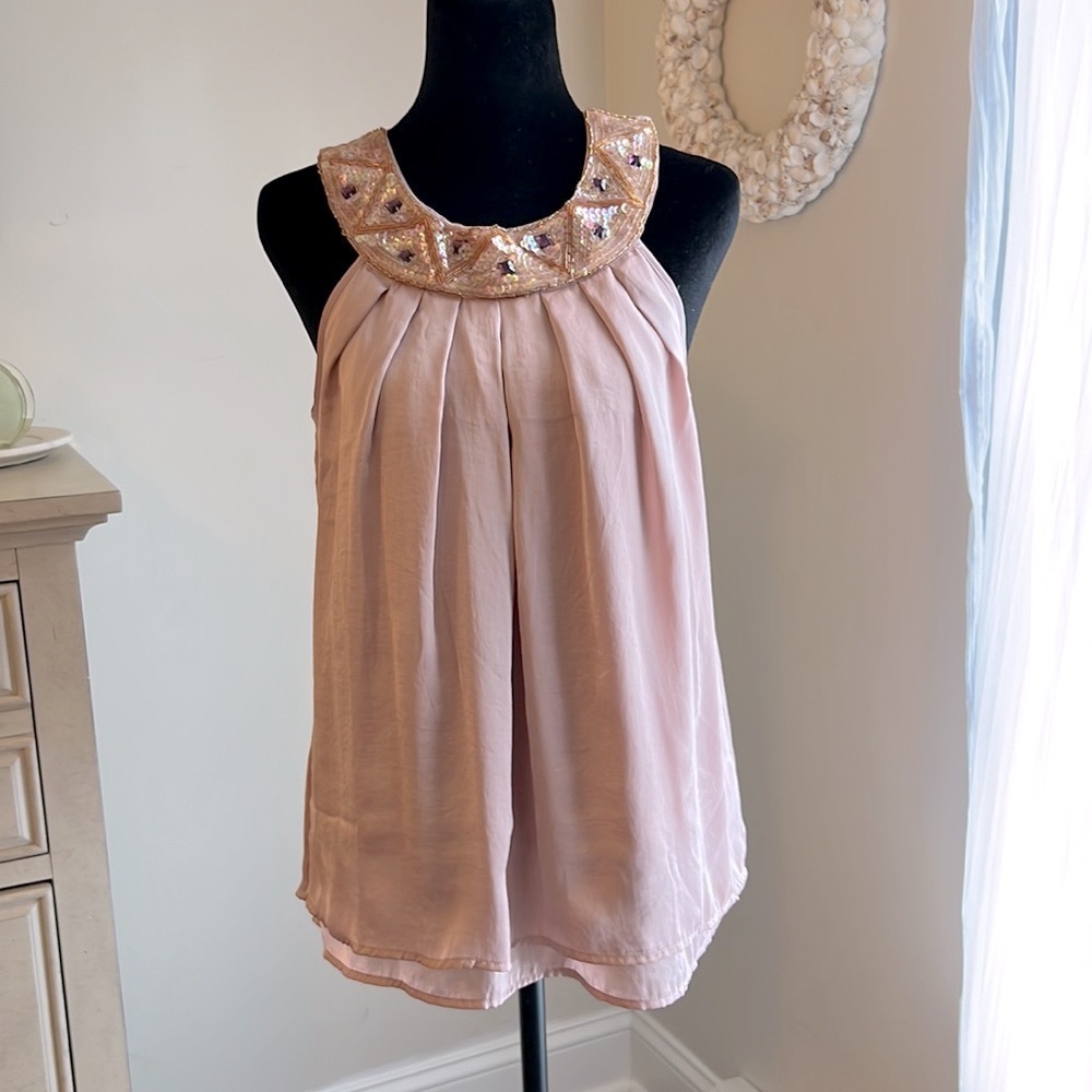 Adiva Sequin Collar Dusty Rose Tank | Med